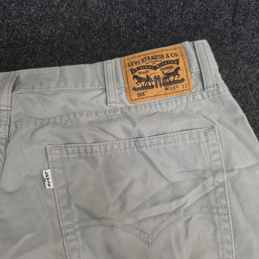 Levis 508 Regular Tapered Fit Pants Mens 38x32 Light Gray Twill Trousers